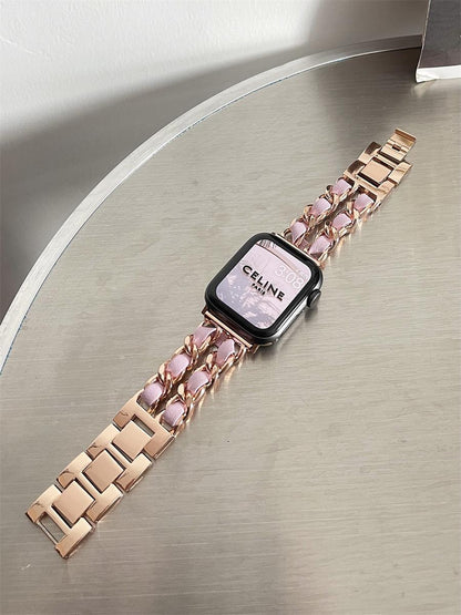 Leather and Metal Designer Strap for Apple Watch Series 8