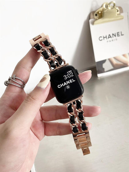 Leather and Metal Designer Strap for Apple Watch Series 8