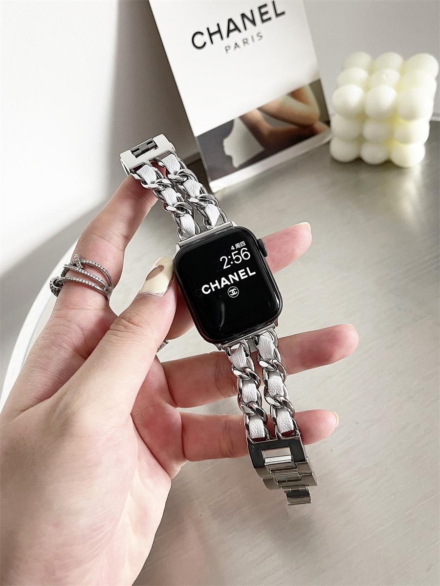 Leather and Metal Designer Strap for Apple Watch Series 8