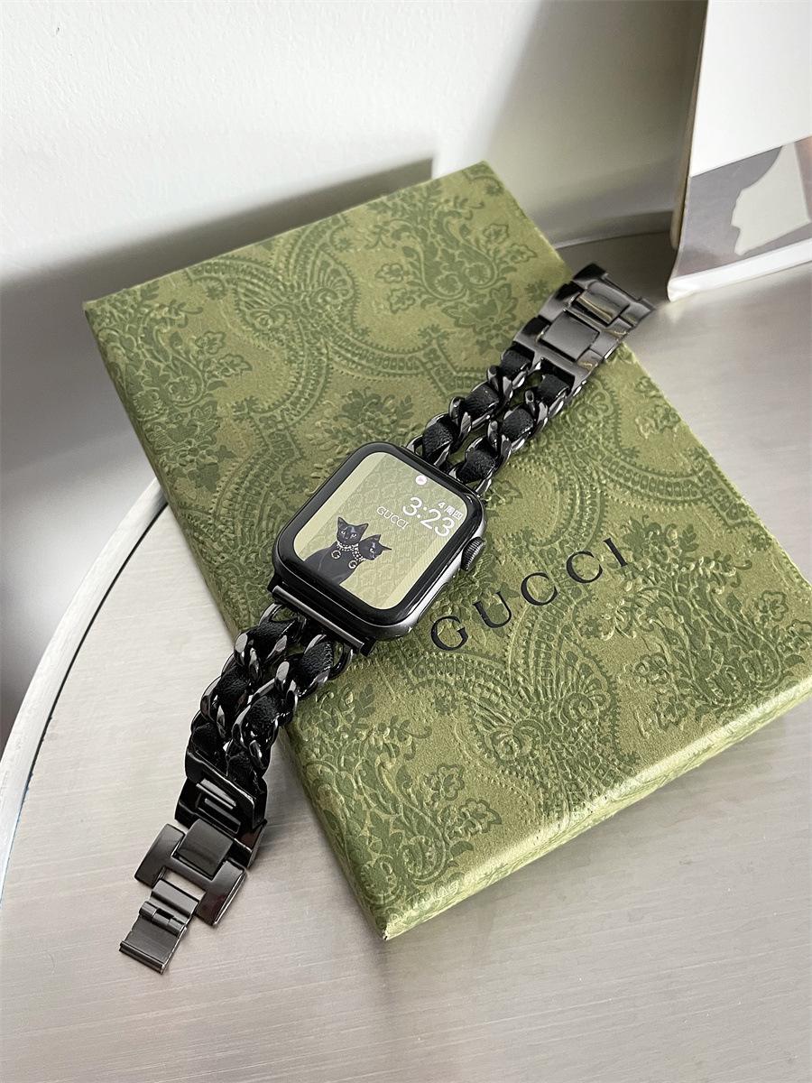 Leather and Metal Designer Strap for Apple Watch Series 8