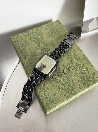 Leather and Metal Designer Strap for Apple Watch Series 8