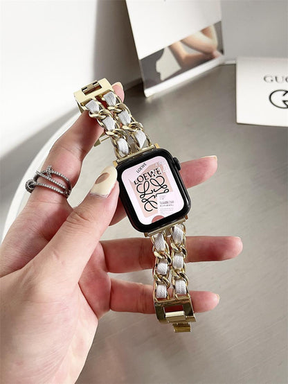 Leather and Metal Designer Strap for Apple Watch Series 8