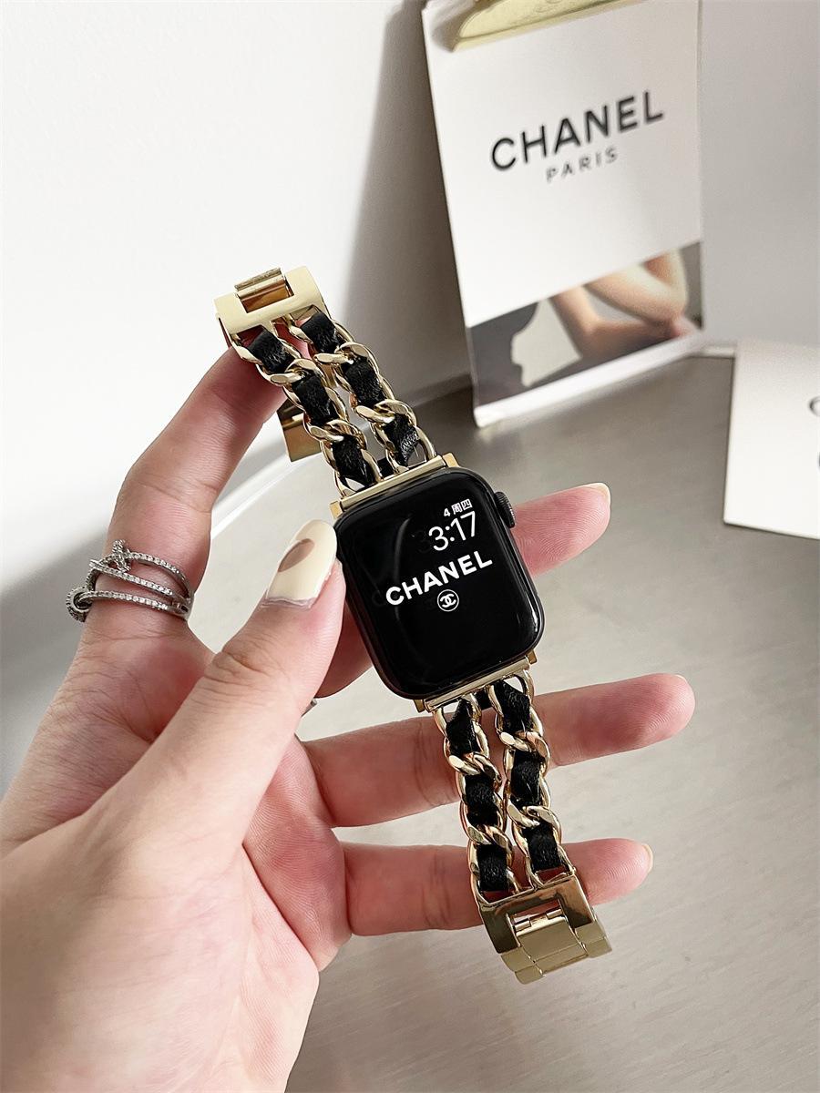 Leather and Metal Designer Strap for Apple Watch Series 8