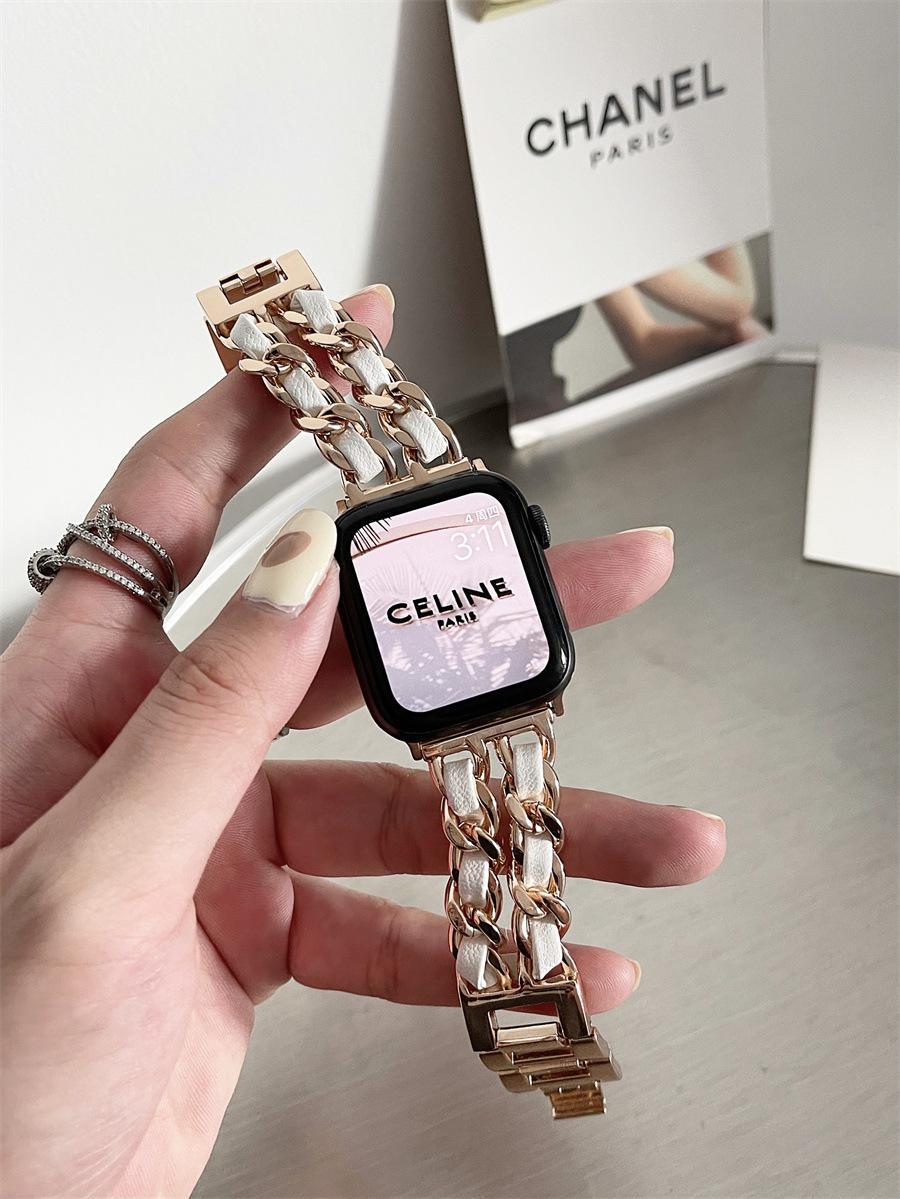 Leather and Metal Designer Strap for Apple Watch Series 8