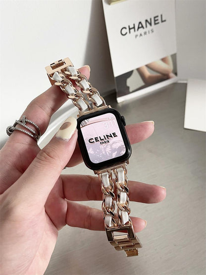 Leather and Metal Designer Strap for Apple Watch Series 8