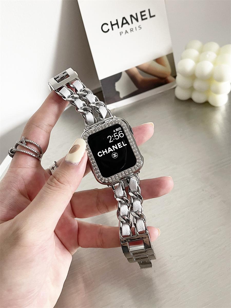Leather and Metal Designer Strap for Apple Watch Series 8