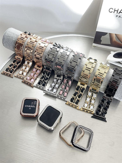 Leather and Metal Designer Strap for Apple Watch Series 8