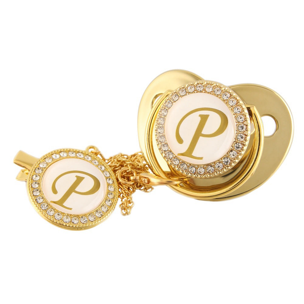 Luxury Gold Diamond Pacifier with Alphabet and Chain