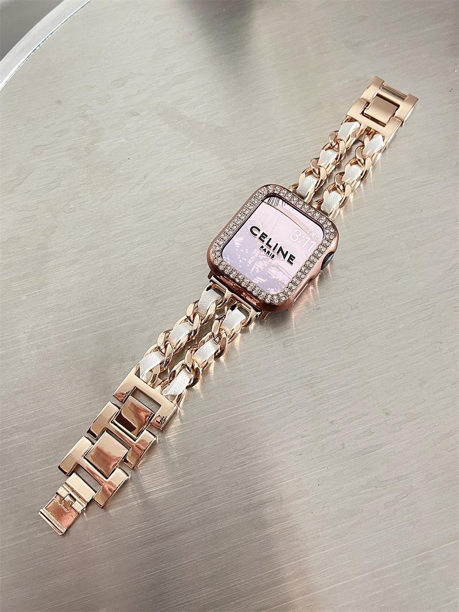 Leather and Metal Designer Strap for Apple Watch Series 8
