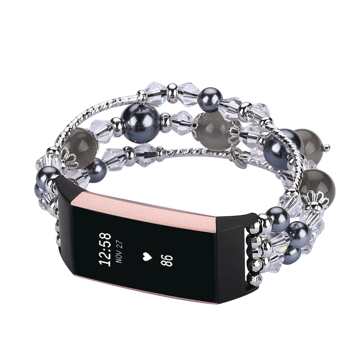 Crystal Agate Elastic Bead Bracelet for Fitbit Charge 5