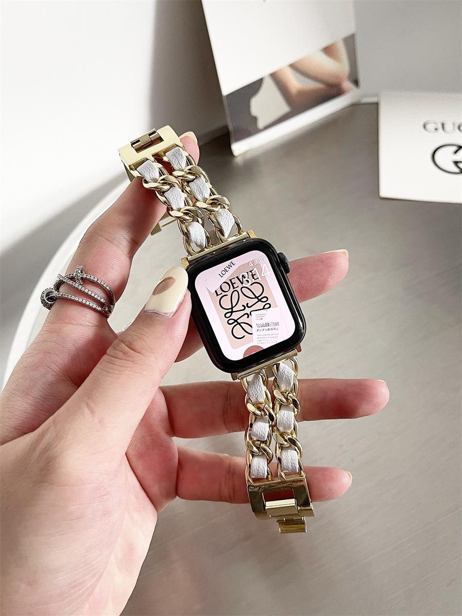 Leather and Metal Designer Strap for Apple Watch Series 8