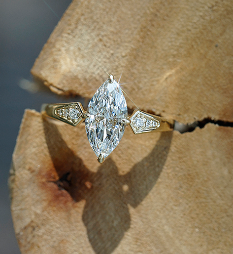 Marquise Cut Lab-Created Sapphire Ring in 18K Gold Plated Silver 925