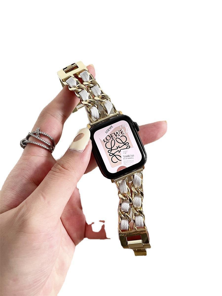 Leather and Metal Designer Strap for Apple Watch Series 8