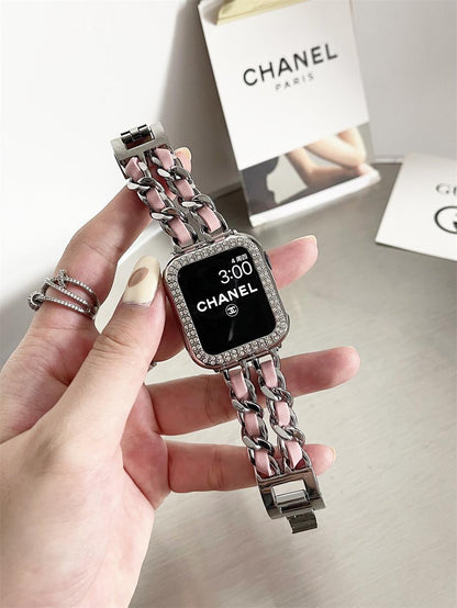 Leather and Metal Designer Strap for Apple Watch Series 8